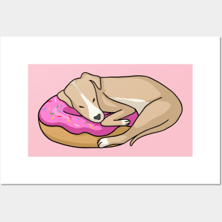 Whippet dog sleeping on donut Posters and Art